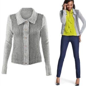 Cabi Grey Speckled Knit Button Front Cardigan Sweater M